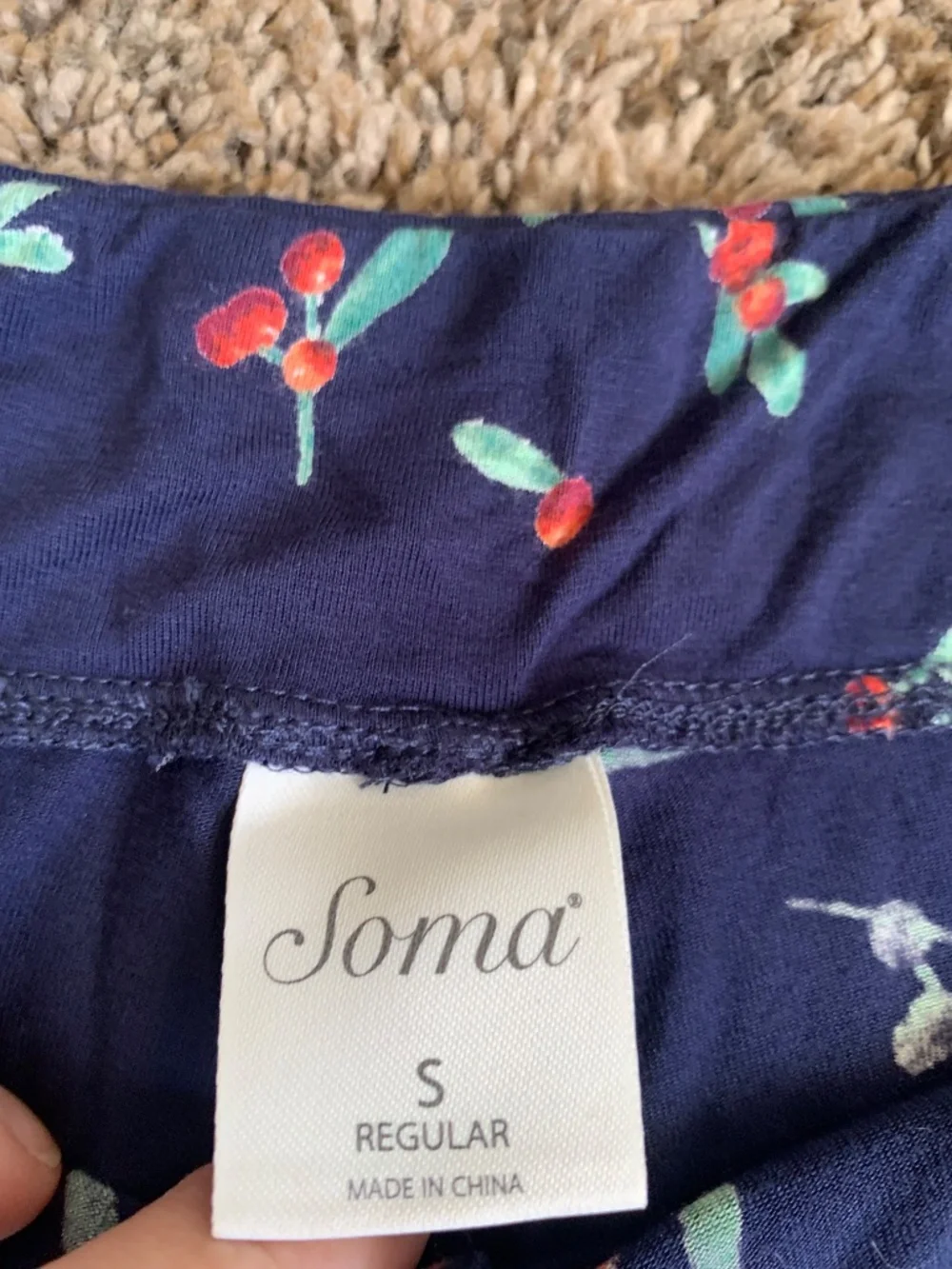 Soma Blue Holly Berry Knit Pajama Pants Super Soft PJ Bottoms Sleepwear Sz.S
